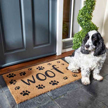 Load image into Gallery viewer, Woof Decoir Mat 75x45cm | Natural Coir Dog Pattern Doormat | Slip Resistant PVC Backed