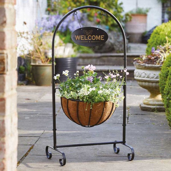 14" inch 35cm Deluxe Welcome Planter Freestanding - Smart Garden - Metal Flower Basket With Coir Liner