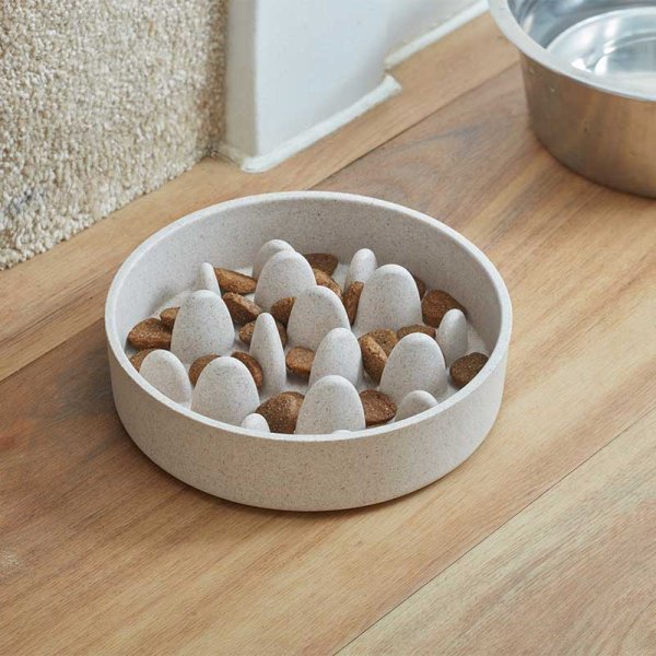 Large FloorGrip Bamboo Slow Feeder - Stone - Dog Pet food bowl 21cm diameter - Dog Health