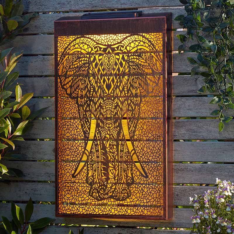 Elephant Silhouette Wall Panel with Solar LED Back Light | Smart Solar