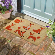 Load image into Gallery viewer, Fox Six Vixens Decoir Mat 45x75cm | Fox Pattern Natural Coir Doormat | Slip Resistant
