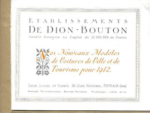Load image into Gallery viewer, Automobiles De Dion Bouton - 1912 - Paperback - Car Brochure - Historic Car