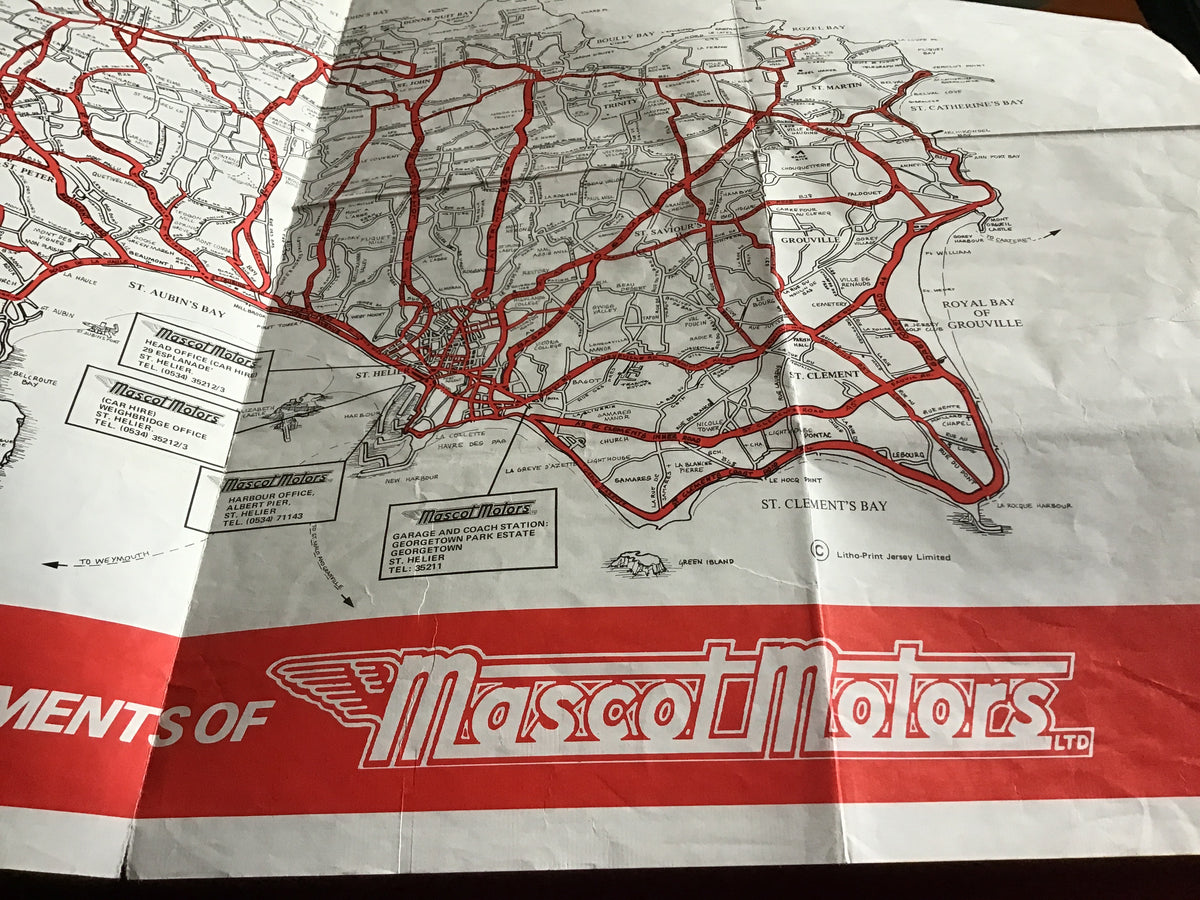 Map of Jersey Compliments of Mascot Motors Limited c1970 / 1980