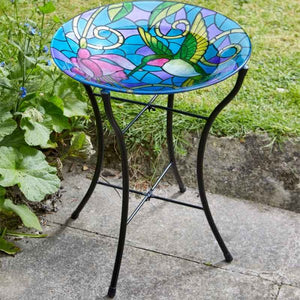 Hummingbird Glass Birdbath - Freestanding Birdbath - Diameter 35cm (14), Height 53 cm