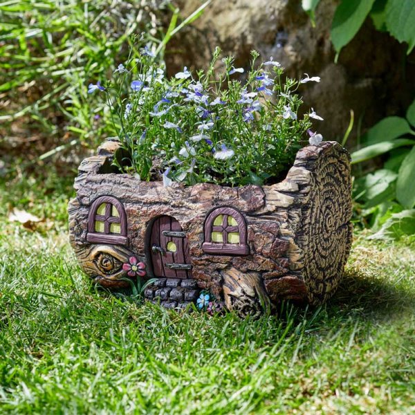 Pixie Planter - Plant Pot - Wood Log Effect Planter - Elvedon Fairy Plant Pots 16x21x14 cm