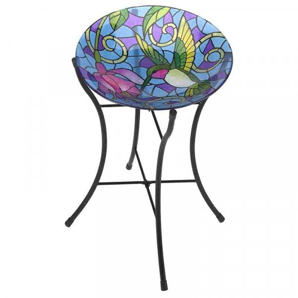 Hummingbird Glass Birdbath - Freestanding Birdbath - Diameter 35cm (14), Height 53 cm