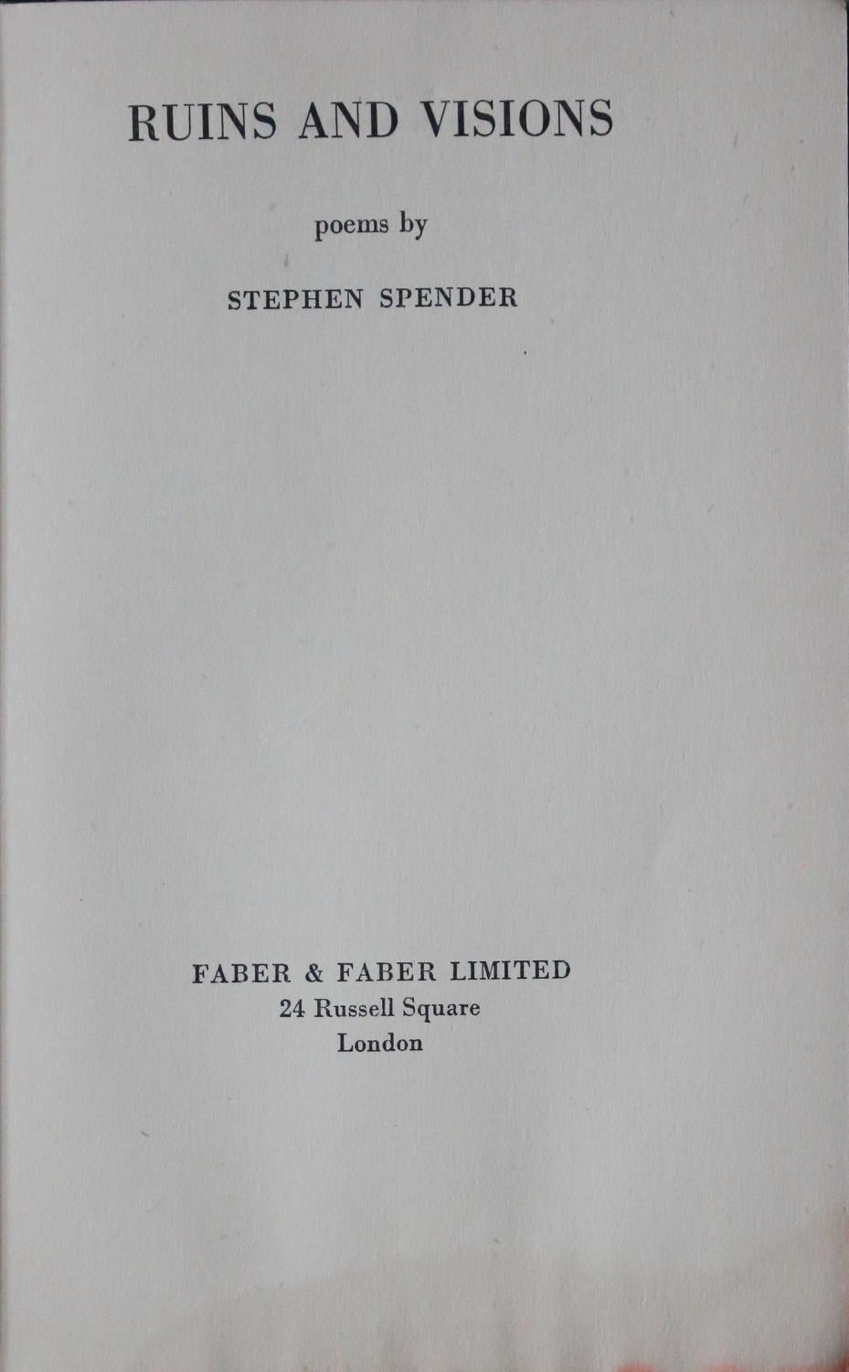 Ruins and Visions, poems Stephen Spender