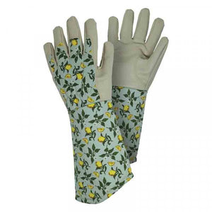 Sicilian Lemon Garden Gauntlet Medium Size 8 - Arm covering leather gloves.