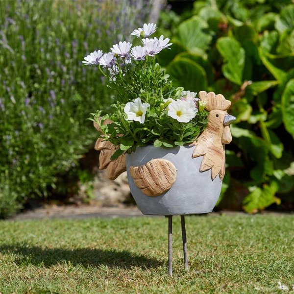 Woodstone Rooster Planter - Stone effect