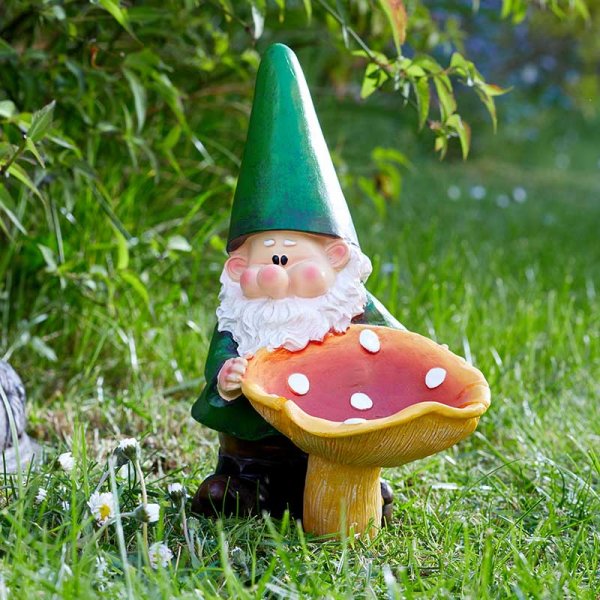 Wilf Fun Guy - Garden Gnome with fungus mushroom (toadstool)  - Elvedon Elf, Fairy, Pixie, Gnome Figurines