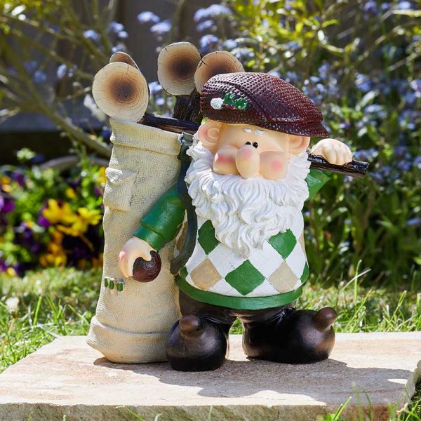 Tiger Wilf - Garden Gnome playing golf - Elvedon Elf, Fairy, Pixie, Gnome Figurines