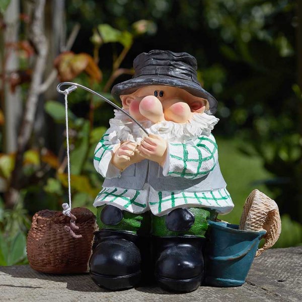 Wilf Fishing - Garden Gnome with fishing rod - Elvedon Elf, Fairy, Pixie, Gnome Figurines (Good Wilf Hunting)