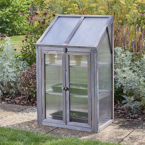 Timber GroZone, Grey, FSC 1 - Wood framed cloche coldframe 100cm x 57cm x 41cm