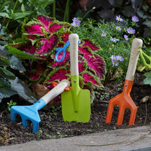 Load image into Gallery viewer, Fork, Trowel &amp; Rake - Kids 3 tool set or individual tool available FSC1 wood and metal.
