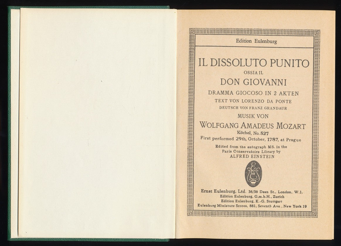 Il Dissoluto Punto Ossia Il Don Giovanni: Drama Giocoso in 2 Akten. K 527 [Hardcover] Mozart. Lorenzo da Ponte, et al.