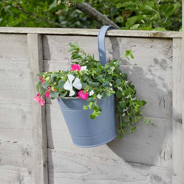 6in 15.5cm Fence & Balcony Hanging Pot - Slate 3 Pack - Metal