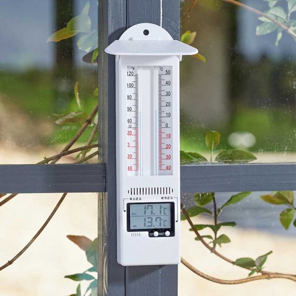 Smart garden Maximum Minimum Thermometer - Analog and Digital readout - Centigrade and Fahrenheit 24cm x 10cm