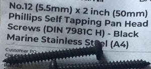 Pack of 3 - Phillips (Cross) Self Tapping Pan Head Screws - Black Stainless Steel 5.5mm x 50mm long