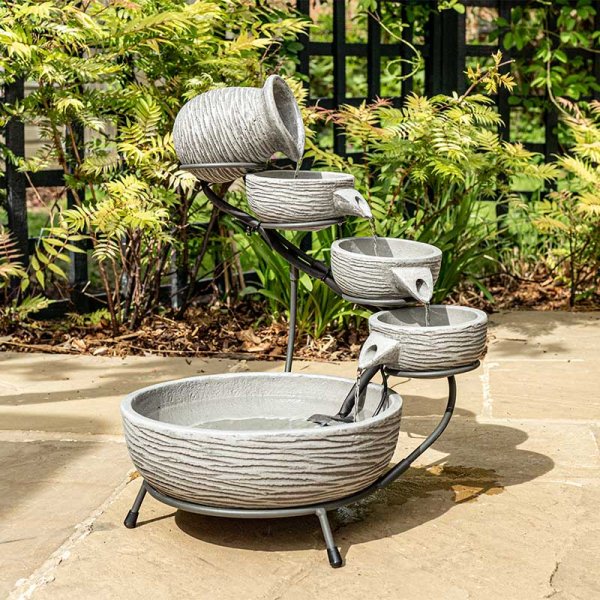 Ceramic Poseidon Cascade - Grey - Solar Powered Water Feature - Smart Solar - No mains required