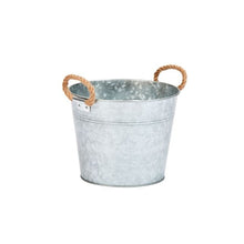 Load image into Gallery viewer, 9in Rustic Rope Handled Bucket Planter - Galvanised
