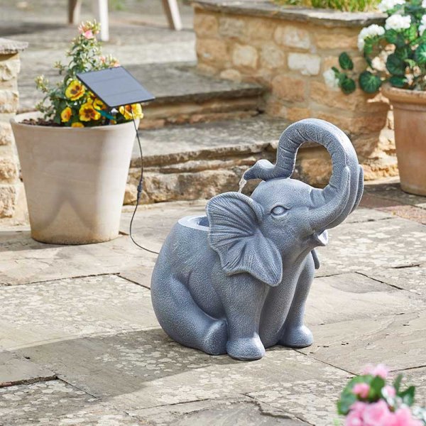 Jumbo Elephant Showers - Solar Powered Water Feature Fountain - No Mains required