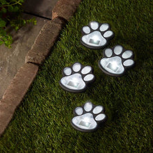 Load image into Gallery viewer, Solar PetPaws Stake Lights 4pack - Solar Charged - Border marker up-lights paw shaped
