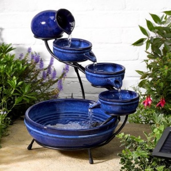Ceramic Neptune Cascade - Solar Powered Water Feature Fountain - No Mains required