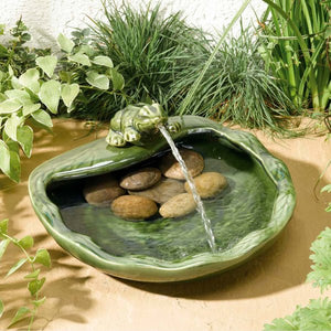 Ceramic Frog - Solar Powered Water Feature Fountain - No Mains required