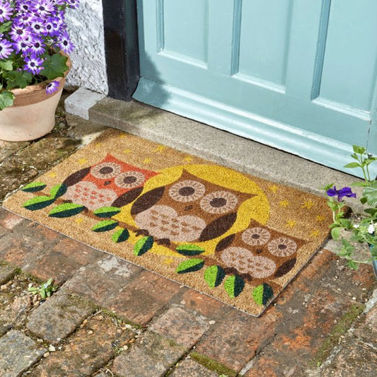 Hooters Owl Decoir Bruch Coir Doormat 75 x 45cm - Patterned Welcome Doormat