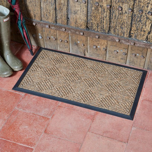 Super absorbent doormat Opti-Mat Chestnut Chequered - Rubber Backed 45x75cm Welcome Doormat