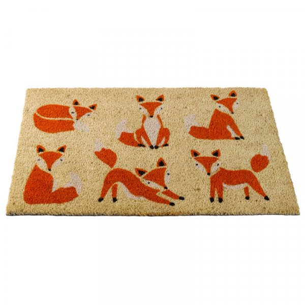 Fox Six Vixens Decoir Mat 45x75cm | Fox Pattern Natural Coir Doormat | Slip Resistant