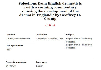 Selections from the English Dramatists. With a running commentary showing the development of the drama in England [Unknown Binding] Geoffrey Herbert Crump