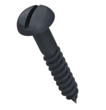 Load image into Gallery viewer, Pack of 3 - Slotted (spade) Button Head Wood Screws - Black Stainless Steel 5.5mm x 50mm long
