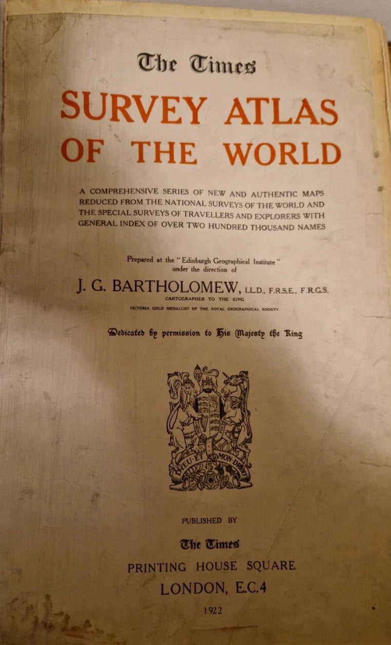 The Times Survey Atlas of the World. A Comprehensive Series of New and Authentic Maps Reduced from the National Surveys of the World and the Special Surveys of Travellers and Explorers with General Index of Over Two Hundred Thousand Names. [Hardcover] Bar