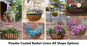 Flower Baskets -Select From: Classic, Saxon & Forge Metal Flower Baskets. Hanging, freestanding or wall mounted