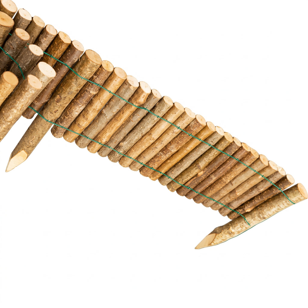 A bundle of natural wooden sticks tied together with thin string, arranged diagonally on a plain white background.