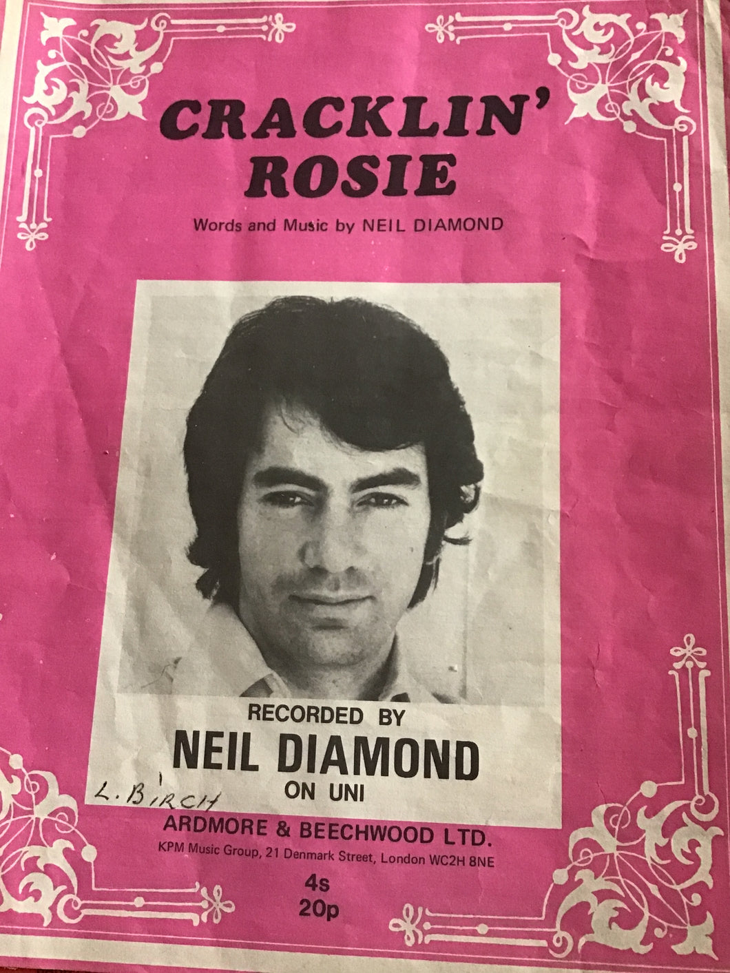 Cracklin’ Rosie - Neil Diamond - Music and words sheet music.