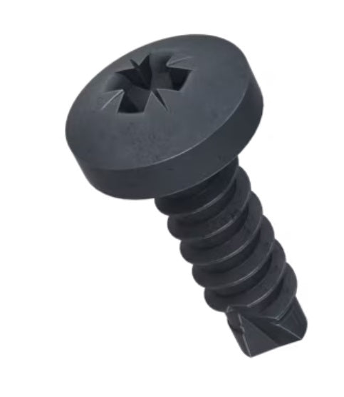 No.12 5.5mm x 50mm Self Drilling Pozi Pan Head Screws (DIN 7504M Z) - Black Stainless Steel (A2)