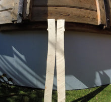 Load image into Gallery viewer, 2 x SPLIT POSTS 90cm (3ft) Hazel 50mm (2") x 25mm (1") diameter Hazel rustic country poles.  - Natural Fresh cut
