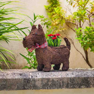 Rattan Dog Planter Garden Animal Decoration Patio Flower Pot Scottie Terrier