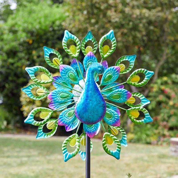 Peacock Solar Windspinner - Rotating Vanes - Solar Powered 130cm Tall - Colour Changing