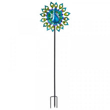 Load image into Gallery viewer, Peacock Solar Windspinner - Rotating Vanes - Solar Powered 130cm Tall - Colour Changing
