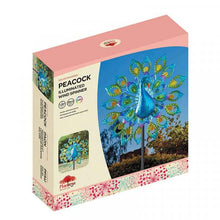 Load image into Gallery viewer, Peacock Solar Windspinner - Rotating Vanes - Solar Powered 130cm Tall - Colour Changing
