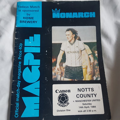 Magpie. Notts County v Manchester United 14th April 1984. Programme match day magazine.