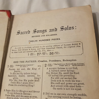 Sacred songs and solos revised and enlarged 1200 pieces. Hardcover.