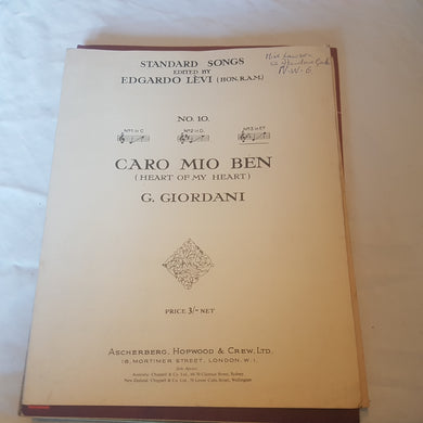 Standard Songs Edited by Edgardo Lèvi. No 10 Caro Mio Ben. G Giordani sheet music