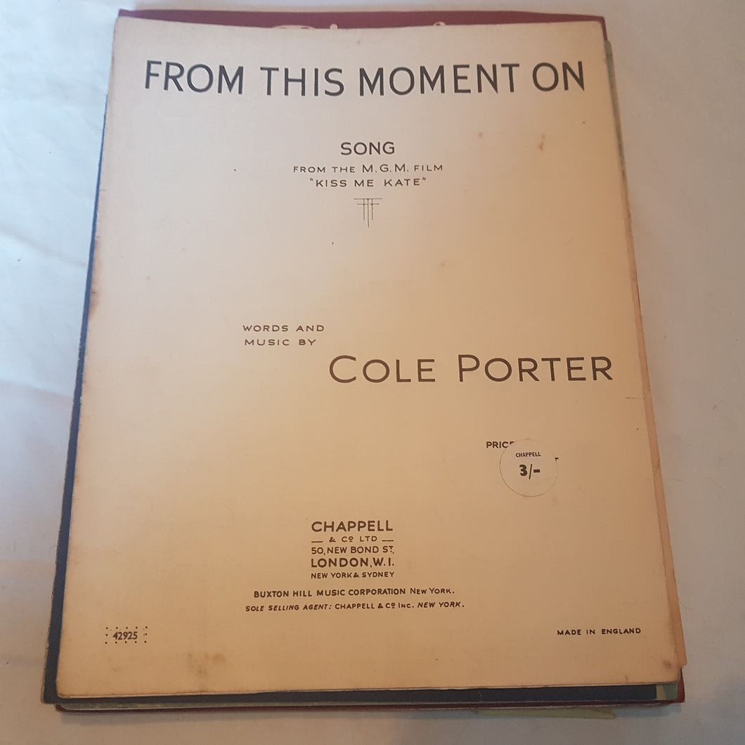From this moment on song from the film Kiss Me Kate Cole Porter sheet music