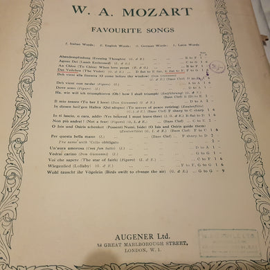 W A Mozart. Favorite songs music sheet.
