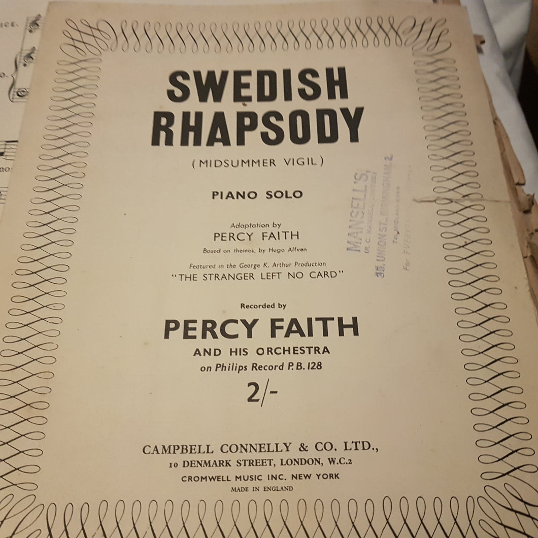 Swedish Rhapsody piano solo Percy Faith music sheet
