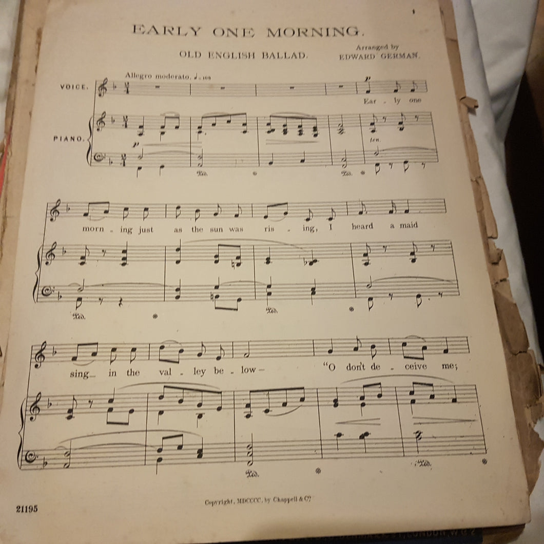Early one morning old English Ballard Edward German music sheet